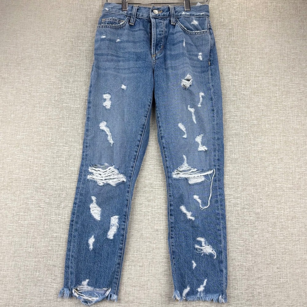 Siwy Los Angeles Distressed Women's 24 Straight Leg Jeans Blue Denim  Raw Hem